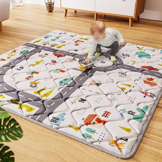 Car Portable Baby Play Mat 50x50 Playpen Mat Upgraded Thicken Baby Floor Play Mat Non-Slip Cushioned Crawling Mat Waterproof Activity Playmats for Babies Toddlers Infants (50x50, Letter Car)