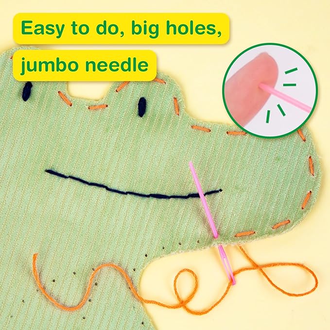 Avenir Sewing Kit for Kids Birthday Gifts for Kids Aged 6 Corduroy Fabric With Shoulder Strap Safe Needles Pre-cut Felt Easy DIY Arts and Crafts for Boys and Girls Stuff No Mess with Full Instructions