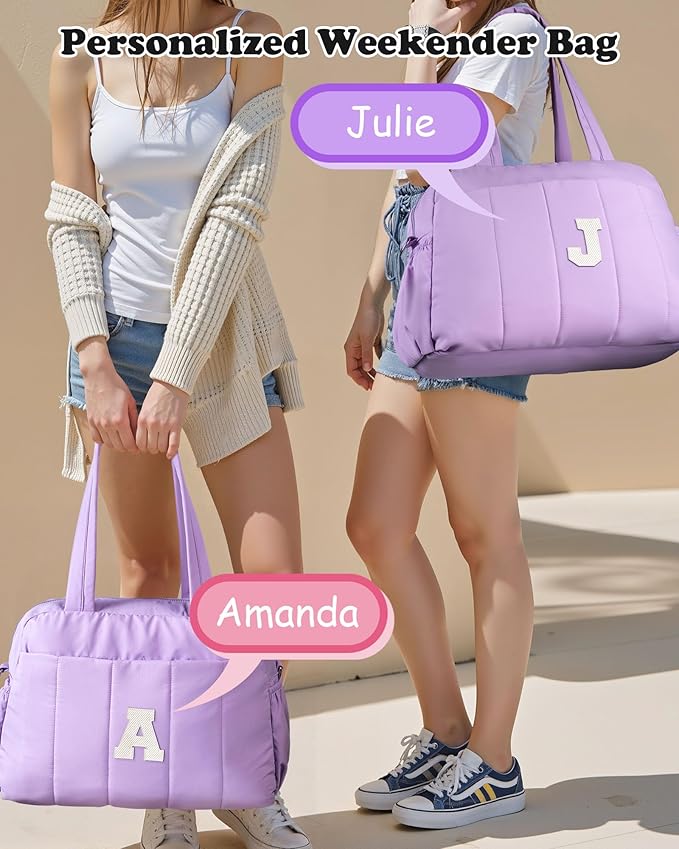 Initial Duffle Bag, Carry On Bags for Women，Gifts for Granddaughter-Overnight Bag with Wet Pocket，Lightweight Travel Bags Personalized Gym Tote with Makeup Pouch