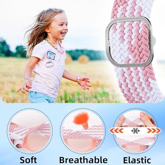 Bracelet for Kids Compatible with AirTag, Nylon Stretch Braided Air Tag Wristband, Protective Case for Airtag GPS Tracker Holder, Adjustable Elastic Watch Band for Toddler Child Elder (Rainbow)