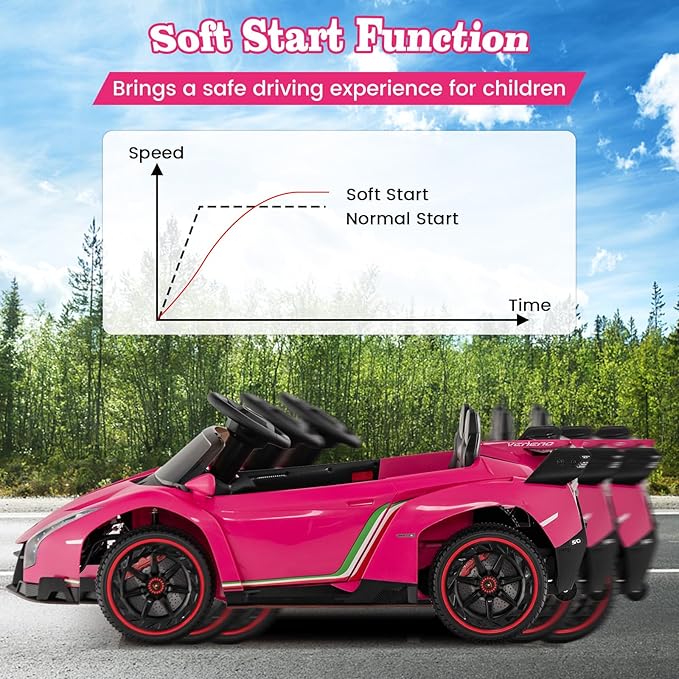 Costzon Pink Lamborghini Ride on Car, 12V Battery Powered 4WD Lambo Kids Car with Remote Control, 3 Speeds, Dual Doors, LED Lights, Horn, Music, Licensed Electric Vehicle for Toddlers Girls Kids Gift