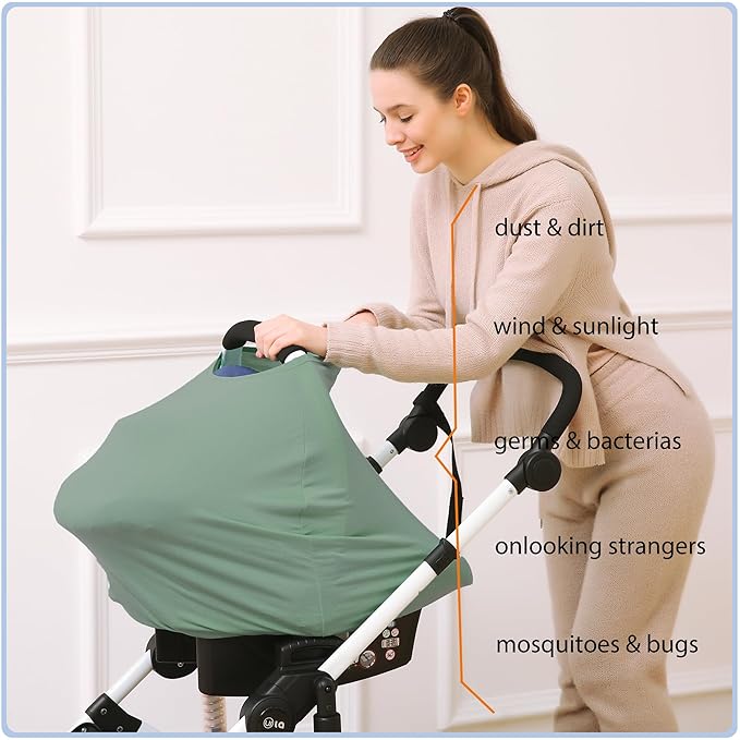 Car Seat Covers Baby - Multi-use Cover Carseat Canopy, Breathable Breastfeeding Cover, Car Seat Covers for Bbies, Boys & Girls Shower Gifts (Light Green)