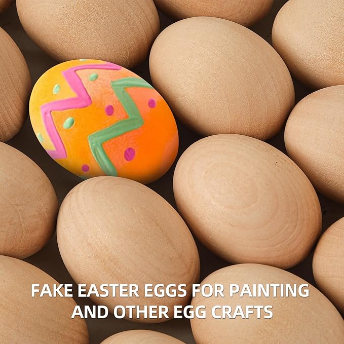 CALPALMY 24 Pieces Wooden Eggs - Life-Size, Reusable Fake Easter Eggs for Painting, Decorating, Crafting, Pretend Play, Faux Food Display, Nest Box Training
