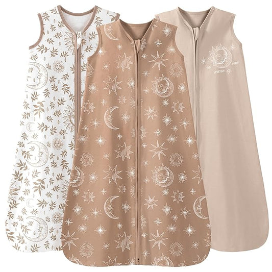 Baby Sleep Sack 0-6 Months 3 Pack 100% Cotton Lightweight 0.5 TOG Wearable Blanket Baby Sleep Bag with 2-Way Zipper for Newborn Infant Toddler Beige