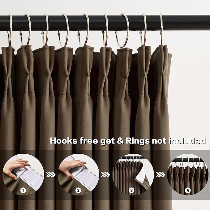 Brown Blackout Curtains 144 Inches Long 12 feet Tall, Extra Long Pinch Pleats Living Room Curtains Thermal Pleated Curtains Panels Drapery for Home, Hotel, Office, 40" W x 144" L, Set of 2
