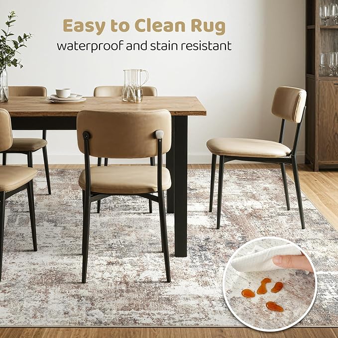 Area Rugs 9x12 Living Room: Washable Large Abstract Modern Soft Rugs Stain Resistant Indoor Floor Non Slip Accent Carpet for Bedroom Nursery Playroom Office Dining Room Dorm Home Decor- Brown