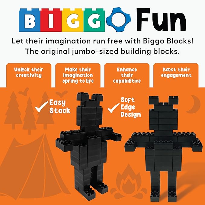 Big Blocks for Kids Ages 4-8 — Indoor & Outdoor Blocks Kids Games — Black Large Building Blocks - 48 pc
