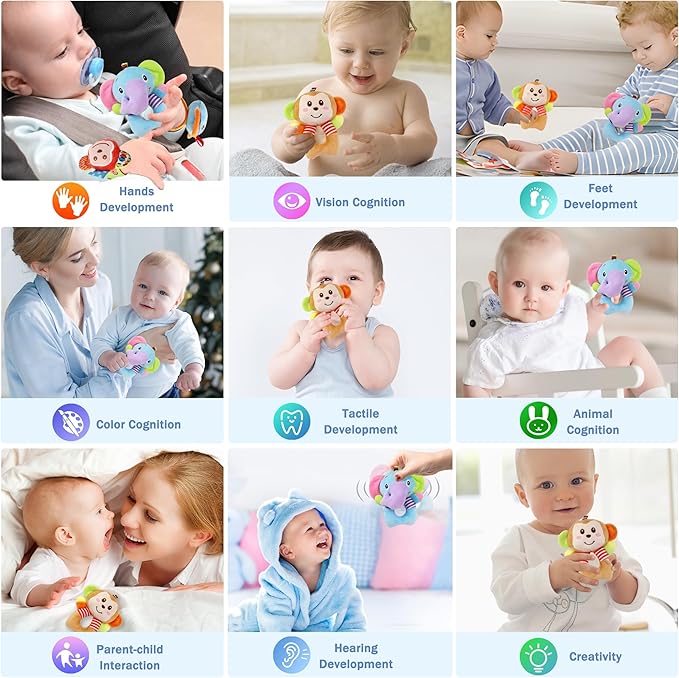 BLOOBLOOMAX Sock rattles for Babies 0-24 Months Baby Animal Foot Finder Educational Toys