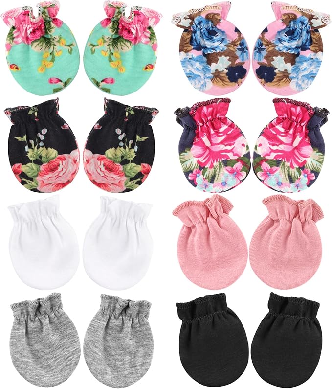 BQUBO Newborn Infant Toddler Mittens No Scratch Cotton Elastic Wrist Gloves Hypoallergenic for 0-6 Months Baby Boys Girls