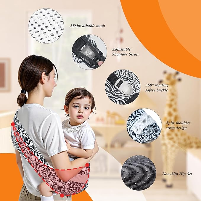 Baby Carrier Newborn to Toddler-Adjustable Baby Sling Carrier,Toddler Carrier for 25-60lbs,Comfortable Baby Sling for Hands-Free Carrying (Black & White Zebra Print)