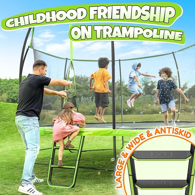 BCAN 8FT 10FT 12FT 14FT 15FT 16FT Recreational Trampoline with Enclosure for Kids Adults, ASTM Approved, Outdoor Trampolines with Ladder for Kids