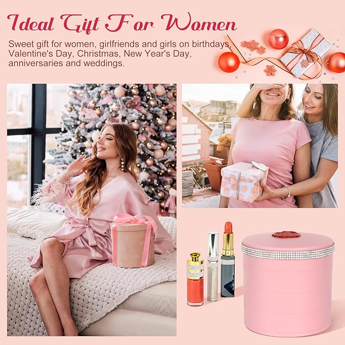 CONBOLA Jewelry Holder Organizer, Christmas Gifts Ideas for Women, Small Jewelry Storage Box Earring Holder, 5-Layer Rotating Jewelry Storage Tray with Lid for Bracelets Rings Bracelets