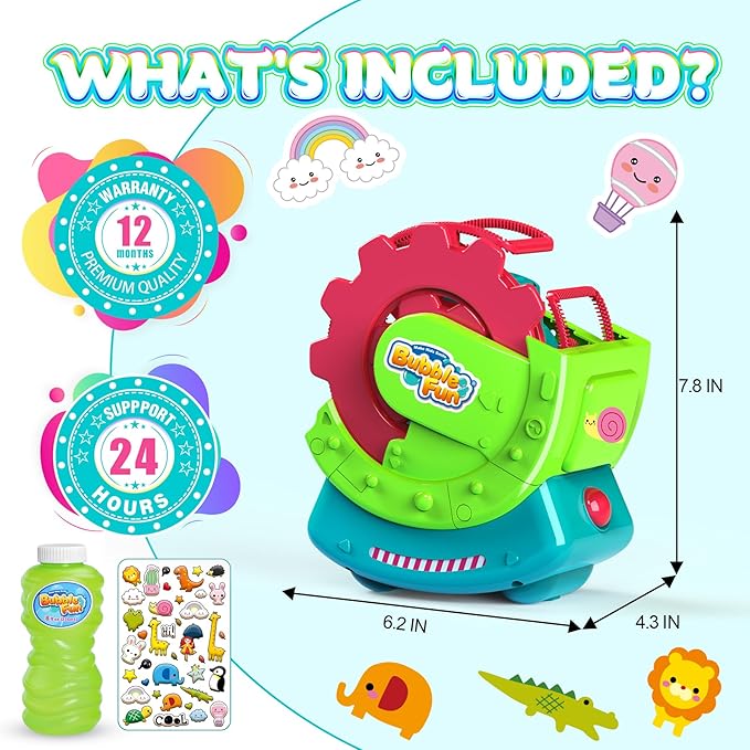Bubble Machine for Toddlers Kids & Pets, with 8oz Safe Solution, Extra Large & Bubbles in Bubble Maker, Children & Pets Dog Toys Gift, Indoor/Outdoor Birthday Wedding Party Bubble Blower