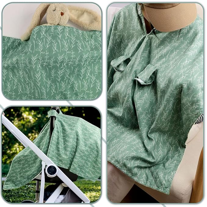 Baby Car Seat Canopy Soft Minky Plush Dotted Backing Baby Car Seat Cover Girls, Infant Carseat Canopy, Stretchy Multi- use Nursing Cover for Stroller/High Chair/Shopping Cart/Car Seat Canopies Sage