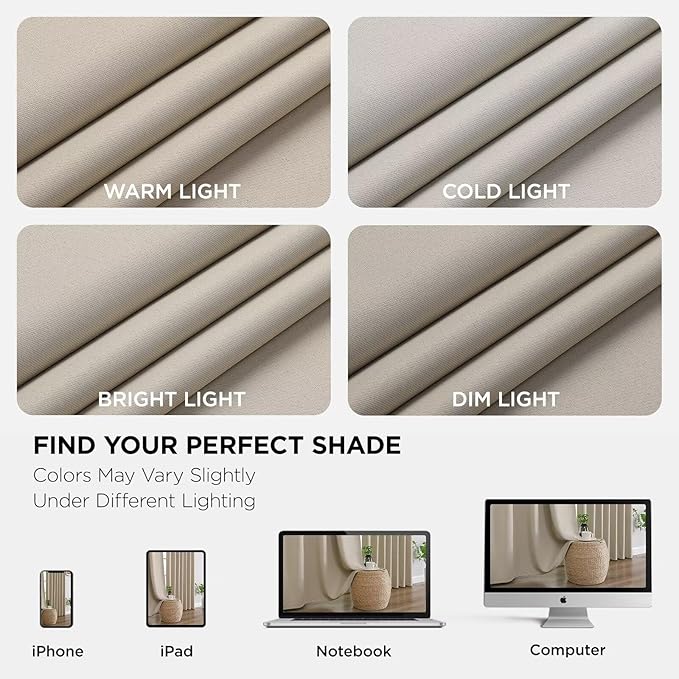 Joydeco Blackout Curtains 96 Inches Long, Thermal Insulated Black Out Curtains 2 Panels Set for Bedroom, Room Darkening Drapes for Living Room Window (W37 x L96 Inch, Light Beige)