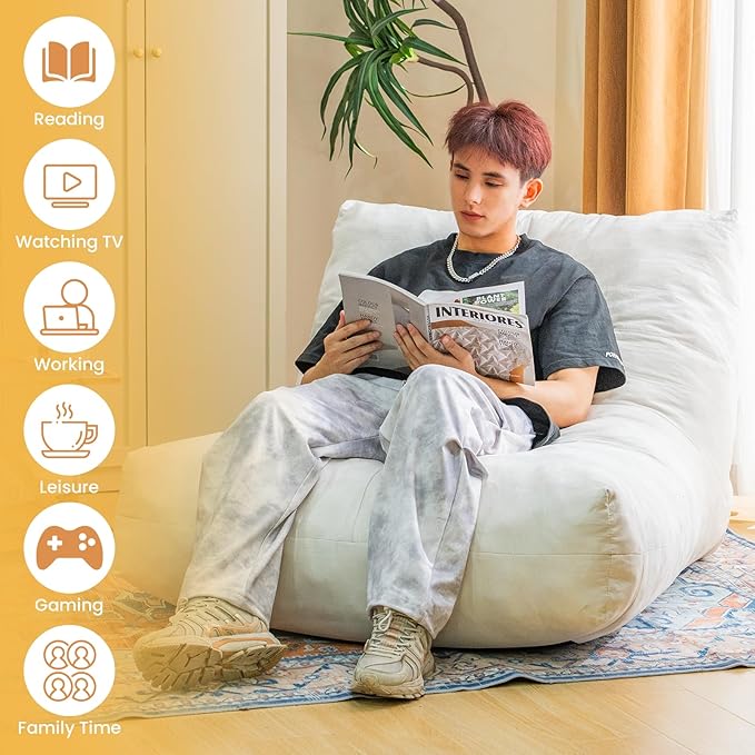 Bean Bag Chair Lazy Bean Bag Sofa, Floor Beanbag Chairs with Stuffed High-Density Foam, Memory Foam Bean Bag Sofa for Living Room, Bedroom and Office
