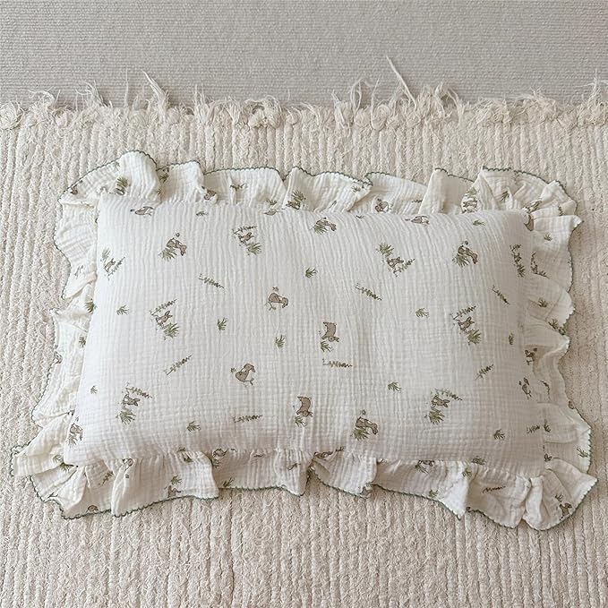 BuLuTu Muslin Toddler Pillowcase for Toddler Bed, Soft Breathable Standard Size Pillow Cover 20"x26", Animal Gray Bunny Toddler Pillow Case for Girls Boys Kids 1 2 3 4 5 6 Year Old, Envelope Closure