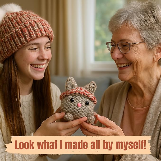 CRAFTILOO Knitting Kit for Kids – Beginner Knitting Kit to Make a Hat & Cat – Quick Knit Loom Kit with Yarn, Tools & Instructions – Knitting for Beginners Kit for Girls & Boys Ages 8+