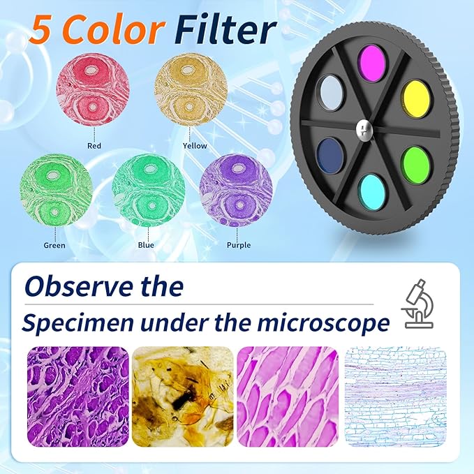 Binocular Microscope Magnification 40X-2500X, WF10x and WF25x Eyepieces, Dual LED Illumination, Suitable for Schools Home Labs Educational Adult Microscope