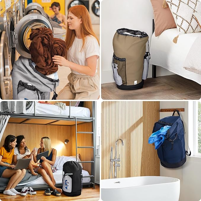 BALEINE 150L Laundry Bag Backpack, 900D Oxford Fabric Large Travel Laundry Bags with Shoulder Straps and 2 Mesh Pockets for College Dorm, Apartment, Laundromat (Black, 150L)