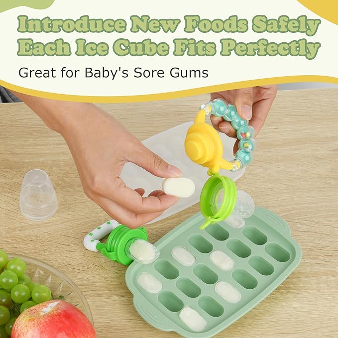 Baby Fruit Feeder & Baby Breastmilk Popsicle Molds-WAJIAYON Silicone Babies Food Freezer Tray Storage Containers, Infant Food Pacifier Feeder and Teether Infant Teething Feeders-Green