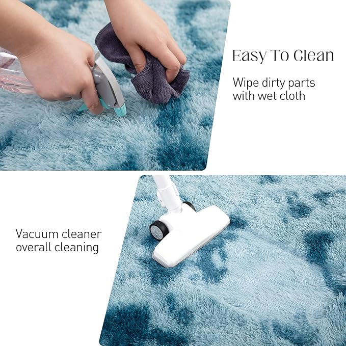 Area Rugs 9x12, Fluffy Rugs for Living Room, Ultra Soft Rugs for Bedroom, Non-Slip Indoor Carpet for Nursery, Kids Room, Playroom, Home Decor, Tie-Dyed Blue