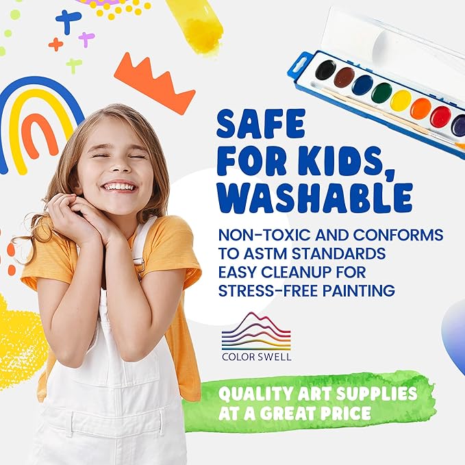 8-Color Watercolor Paint Set with Wooden Brushes – Washable & Non-Toxic, Ideal for Kids, Students, and Classroom Activities
