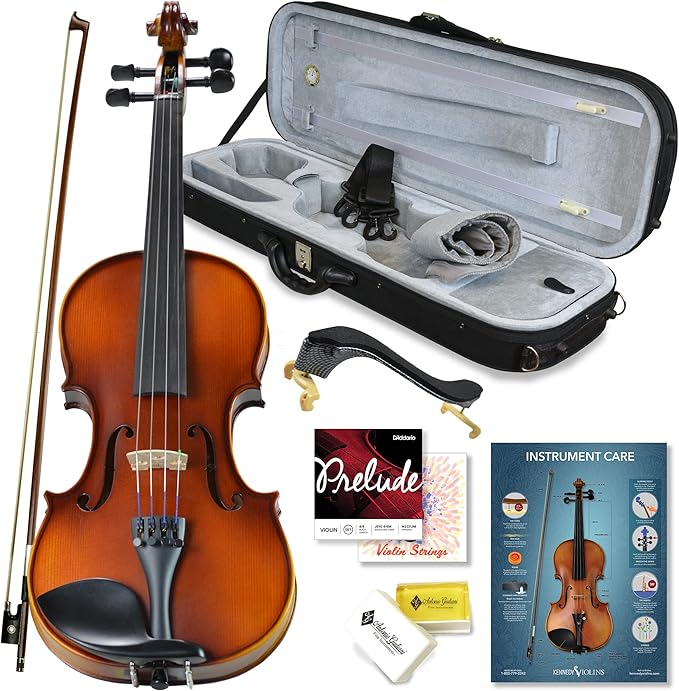Bunnel Pupil Violin Outfit 1/4 Size Clearance By Kennedy Violins - Carrying Case and Accessories Included - Solid Maple Wood and Ebony Fittings RB300