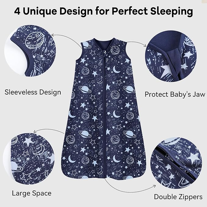 Baby Sleep Sack 6-12 Months 3 Pack 100% Cotton Lightweight 0.5 TOG Wearable Blanket Baby Sleep Bag with 2-Way Zipper for Newborn Infant Blue