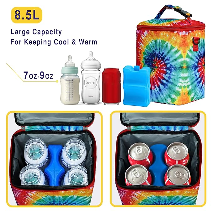 Breastmilk Cooler Bag with Ice Pack - Fits 4 Bottles Up to 9 Ounce - Insulated Baby Bottle Cooler on The Go with Strap