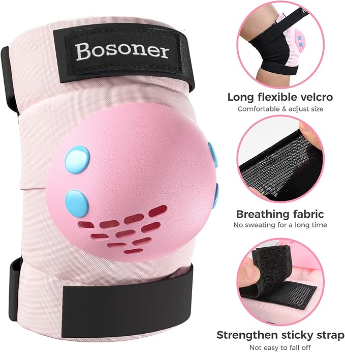 BOSONER Kids/Youth Knee Pads Elbow Pads Wrist Guards Set for 3-15 Years, Child Protective Gear Set for Roller Skates, Cycling, BMX Bike, Skateboard, Inline Skating, Scooter Riding Sports…