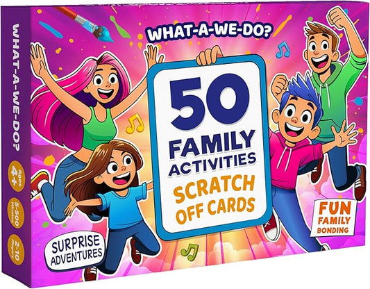 50 Family Activities - Adventure Scratch Off Cards - Family Date Night Ideas - Gift Basket Games for Kids and Adults - Surprise Book of Fun Challenge - Experience Gift for Kids