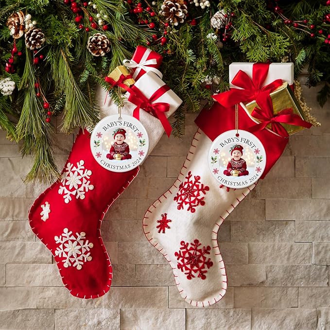 Baby's First Christmas Ornament 2025, Personalized Photo Ornaments for Christmas Tree, Custom Name Keepsake Ornament for Newborn, New Baby Gift, Xmas Tree Decoration