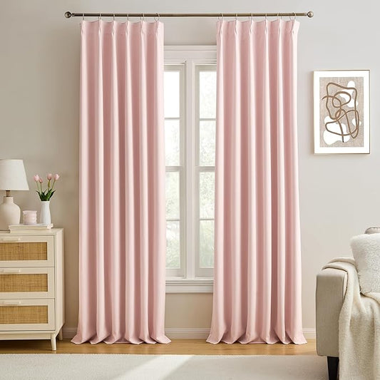 KEQIAOSUOCAI Pinch Pleated Curtains 92 Inches Long,Home Fashion Microfiber Thermal Insulated Cortinas Room Darkening Curtain for Bedroom (Baby Pink, 2 Panels, 40 Width by 92 inch Lenth)