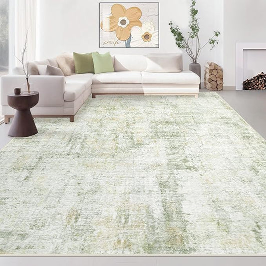Area Rugs 9x12 Living Room: Washable Rug Modern Abstract Large Rugs Soft Non Slip Neutral Rug Stain Resistant Indoor Carpet for Bedroom Kitchen Dining Room Home Office Rugs(Green Brown,9'x12')