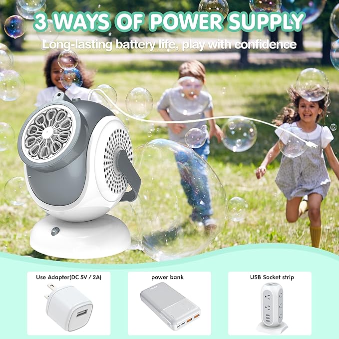 Big Bubble Machine - Automatic Bubbles Blower for Kids, Toddlers - 360° Oscillation & 75° Adjustment, Bubble Toys with LED Light - Gifts for Boys, Girls, Easter, Outdoor, Birthday, Party Use