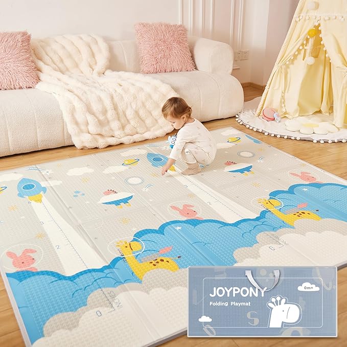 Baby Play Mat, 71x59 Inch Foldable Play Mats for Babies and Toddlers, Waterproof & Anti-Slip Portable Baby Floor Mat for Tummy Time, Baby Mat for Floor with Travel Bag for Indoor Outdoor