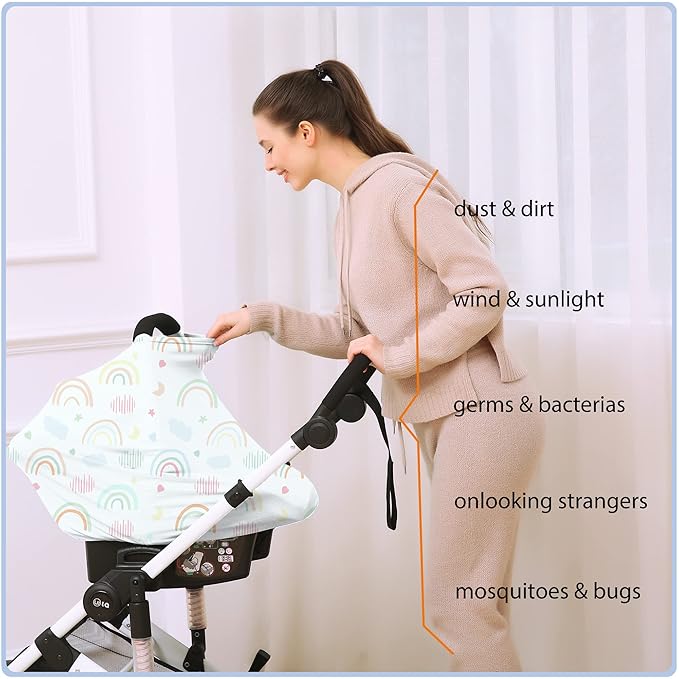 Car Seat Covers for Babies - Multi- use Nursing Carseat Canopy, Breastfeeding Covers, Baby Shower Gifts for Boys and Girls (Rainbow)