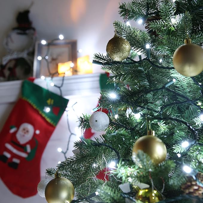 Brizled Cool White Christmas Lights, 33ft 100 LED Christmas Tree Lights, 5mm Wide Angle Xmas Light, Connectable 120V UL Certified Xmas Light String for Tree Party Wedding Home Indoor Outdoor Decor