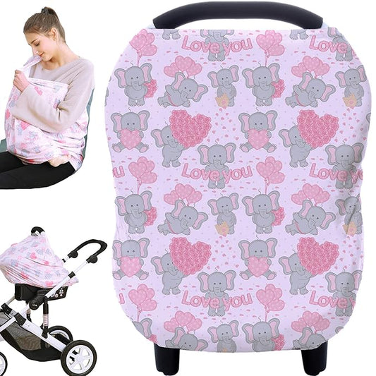 Baby Car Seat Covers, Carseat Canopy, Boys Girls Privacy Breastfeeding Cover (Cute Elephant)