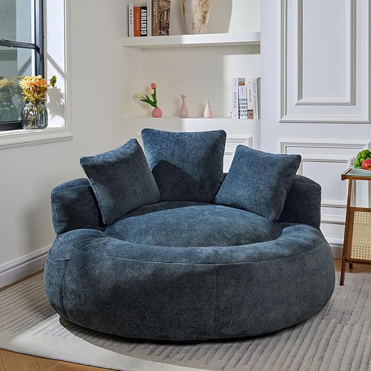 Bean Bag Chair for Adults, Comfortable Bean Bag Sofa with Back Support and Pillows, Giant Bean Bag Chairs Suitable for Living Rooms, Bedrooms and Apartments -Dark Blue