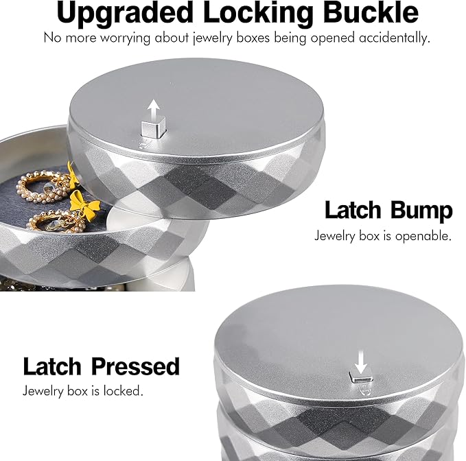 CONBOLA Travel Jewelry Case Box, Small Jewelry Organizer Earring Holder for Women, 5-Layer Rotating Jewelry Storage Tray with Lid for Bracelets Rings Bracelets