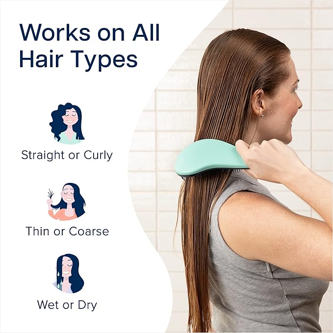 Crave Naturals Glide Thru Detangler Brush Pack of 2 - Curly Hair Brush for Women and Kids - Wet and Dry Comb for Adults - Soft Flexible Bristles for Gentle Use - Turquoise and Pink