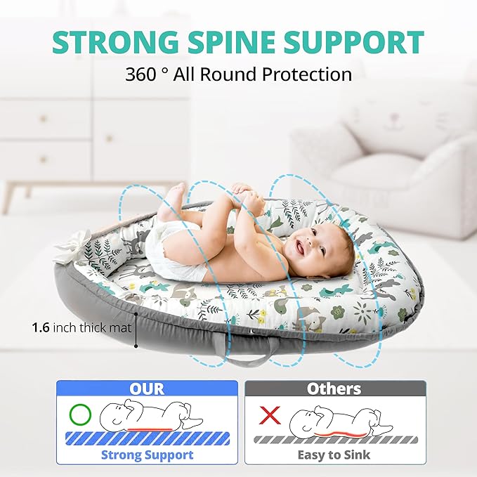 Baby Lounger - Baby Lounger for Newborn 0-24 Months, Breathable, Soft Cotton Baby Nest, Portable Infant Lounger for Home & Travel, Newborn Essentials Gift (Grey Deer)