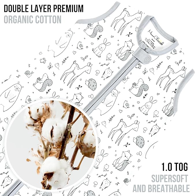 Baby Sleep Sack 1.0 TOG, Organic Cotton Baby Wearable Blanket with Two-Way Zipper, Swaddle Transition Baby Sleeping Bag, All-Season Sleep Sack for Newborn Infant Toddler Boy Girl, 2-Pack, 6-12 Month