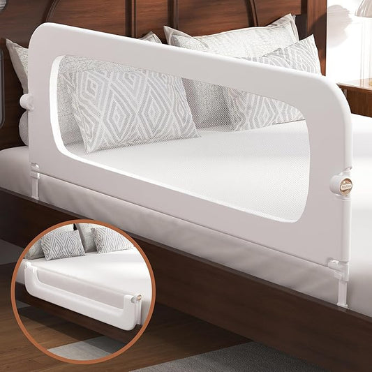 Bed Rail for Toddlers, Baby Bed Rail Guard for Kids, Toddler Bed Rails with Reinforced Anchor Fit, Height Adjustable & Foldable Bed Rail Guard for Twin, Full, Queen & King Beds (White, 59IN)