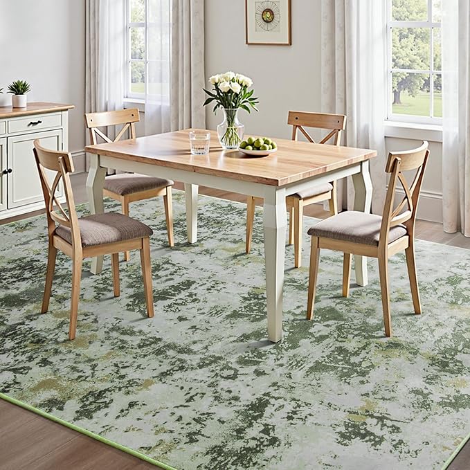 Kelarea 6x9 Rug for Living Room, Green Washable Non-Slip Rugs, Modern Abstract Large Rugs Low Pile Soft Carpet for Bedroom, Kitchen, Dining Room, Classroom, Dorm, Nursery, Home Office