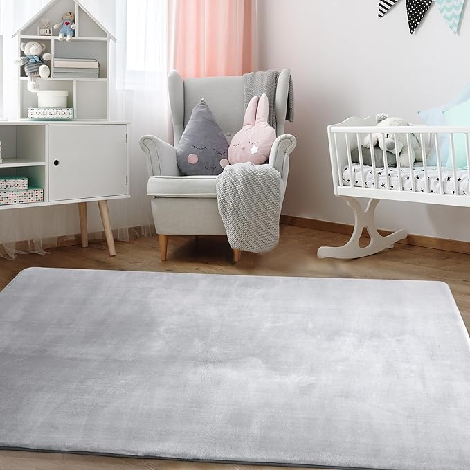 BALAPET Thick Memory Foam 50x50 Play Mat for Playpen, Super Soft Velvet Portable Baby Playpen Mat for Kids Toddler Crawling and Play, Non-Slip Bottom Playmat, Grey