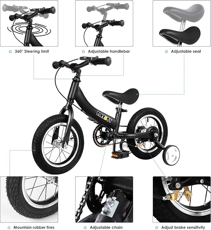 Balance Bike 2 in 1,The Dual Use of a Kids Balance Bike and Toddler Bike, for 2 3 4 5 6 7 Years Old -12 14 16 Inches with Training Theory, Brake, Pedal