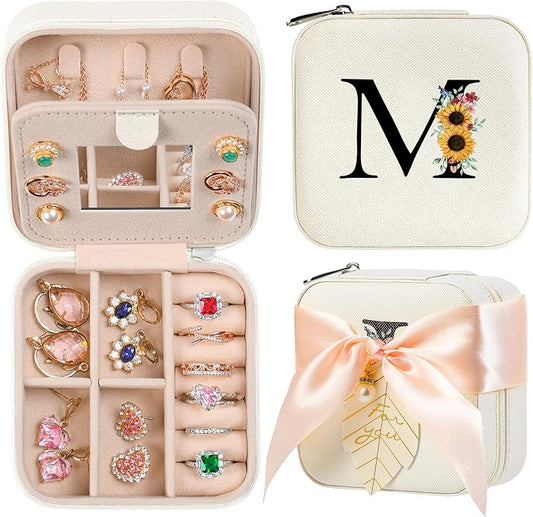 AYGXU Travel Jewelry Box for Women and Girls - Small Case With Initial A-Z - Teacher Gifts